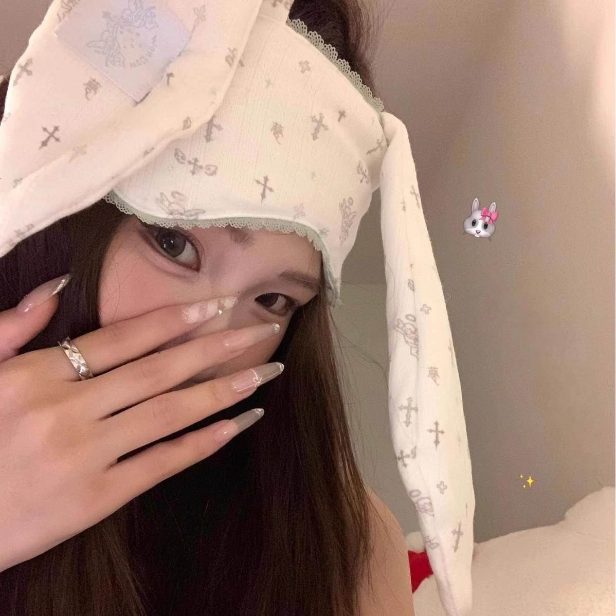 甜妹兔耳朵花边眼罩ins风卡通可爱学生元气少女睡觉遮光眼罩/护额