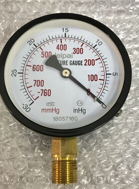 真空表 负压表 -760mmhg-0 -30inhg-0 直径100mm 螺纹M20*1.5