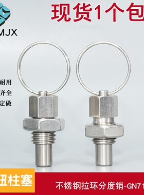 冈特GN717不锈钢拉环分度销螺纹型定位销分割定位柱M6M8旋钮柱塞