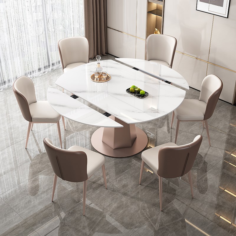 岩板餐桌椅2023新款现代简约轻奢家用可旋转伸缩折叠变圆形饭桌子