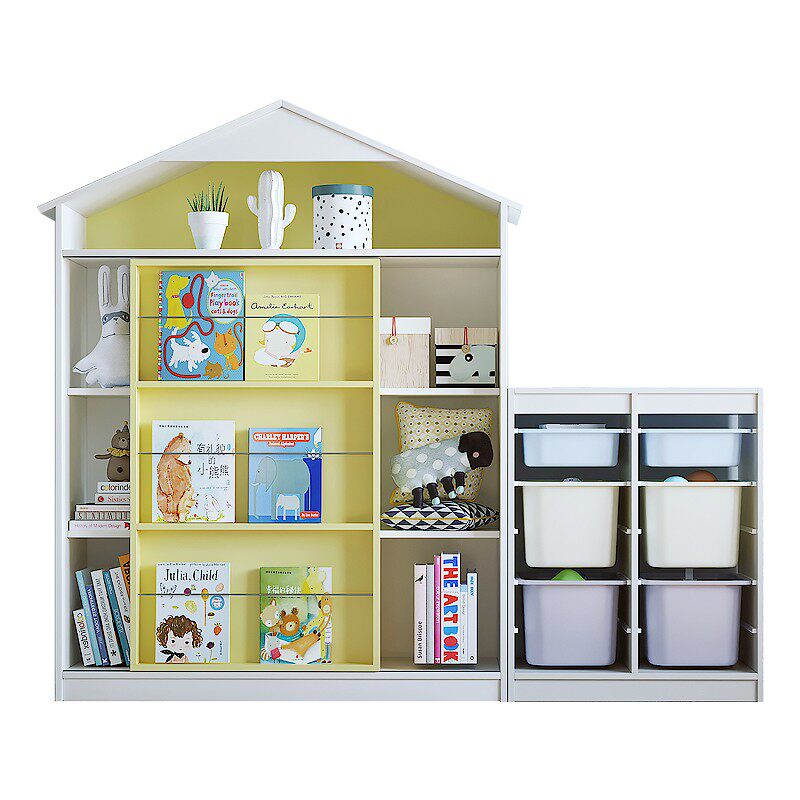 可比熊实木儿童书架绘本架家用宝宝落地书柜玩具收纳组合置物架