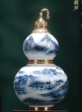 大铜家庭黄铜蓝白葫芦装饰u品中式家庭入口办公室装饰品乔迁开幕