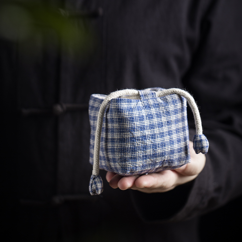 日式复古手织老布 加厚茶杯收纳袋茶H壶快客杯布袋便携旅行布包