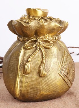 黄铜聚财钱f袋大号聚宝盆黄铜创意手工客厅办公室小摆件