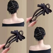 下单立减50 轻奢碎钻蝴蝶结发卡后脑勺懒人盘发鸭嘴夹头饰JL