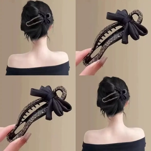 【下单立减50】轻奢碎钻蝴蝶结发卡后脑勺懒人盘发鸭嘴夹头饰JL