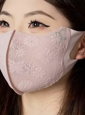 【下单立减50】夏季蕾丝防晒口罩女士护眼角轻薄透气遮脸面罩KF