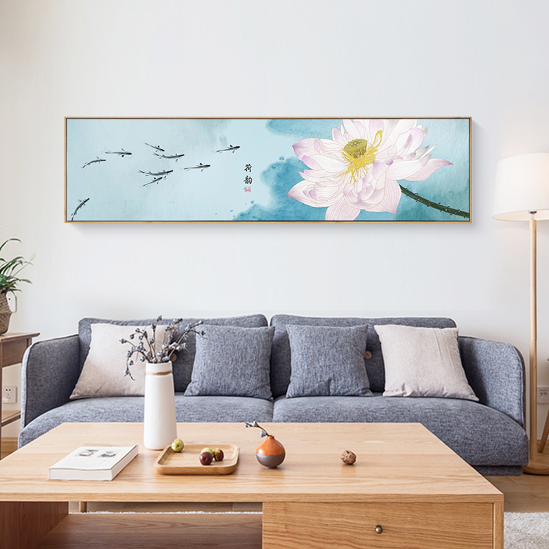 新中式卧室牀头装饰画禅r意水墨鱼荷花挂画客厅沙发背景墙挂画九图片