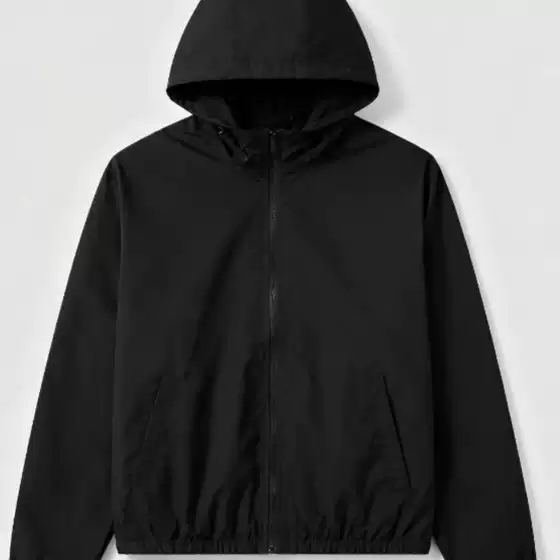 Black Fabric Hooded Zip-Up Hoodie Set with Dark Patterned Texture 11120718