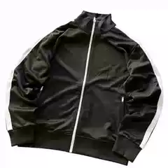 Left Leather String Arm Black and White Stripe Eight-Color Straight Zipper Jacket Set 11120226