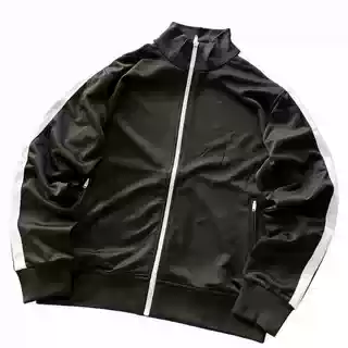Left Leather String Arm Black and White Stripe Eight-Color Straight Zipper Jacket Set 11120226