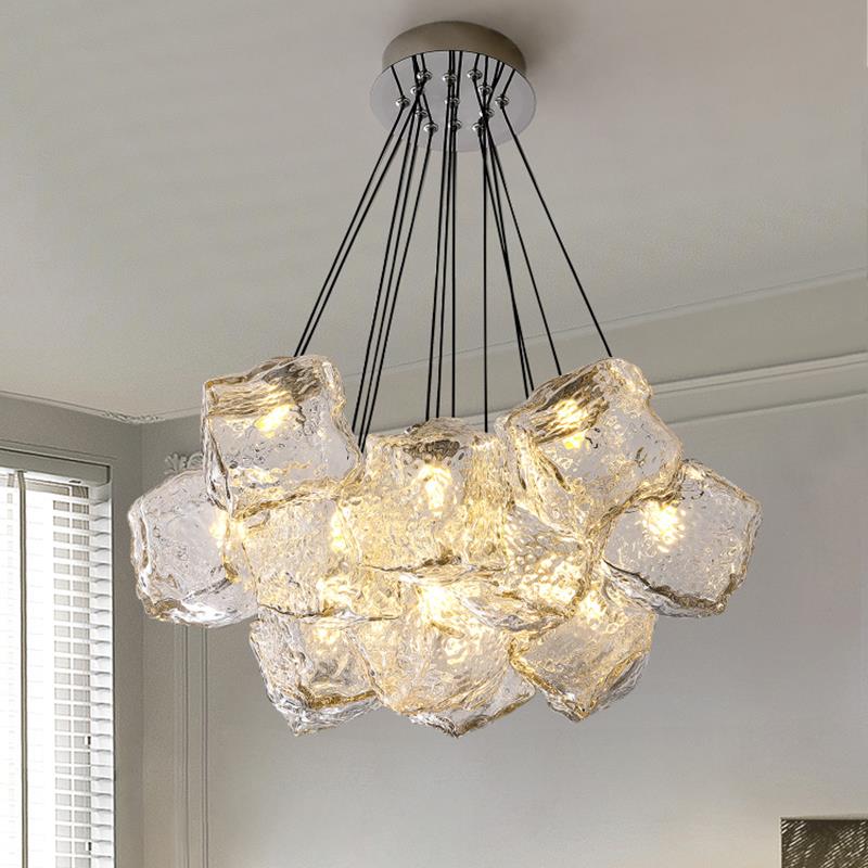 北欧卧室吊灯奶油风o冰块玻璃现代简约创意中古样板房餐厅客厅灯