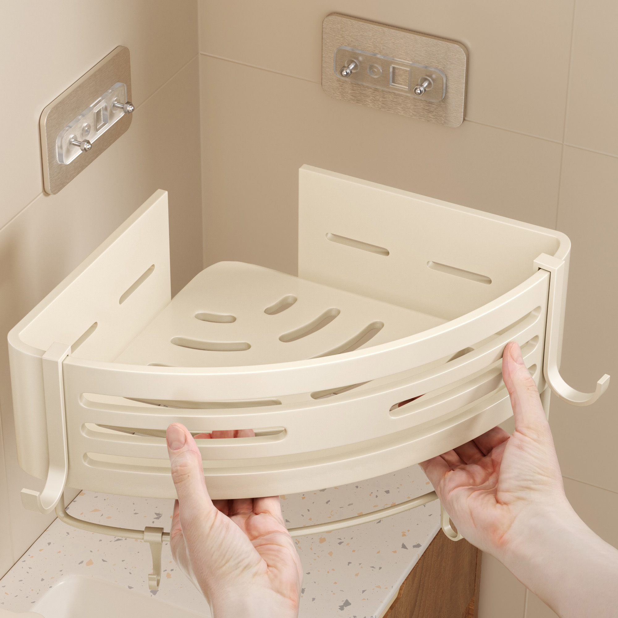 免打孔卫生间三角篮置物r架浴室厕所墙上壁挂卫生间收纳架子奶油