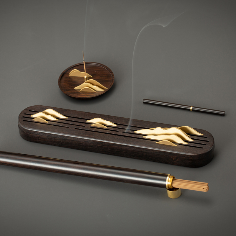 紫光檀实木质熏香礼o盒套组九重山线香炉卧香盒香插沉檀香炉香礼