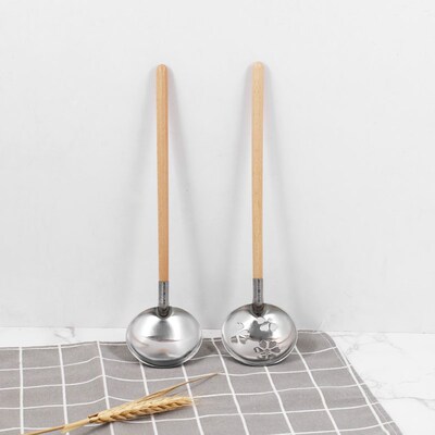 榉木柄304不锈钢汤勺漏勺捞饭勺火锅勺防烫木把勺子加长创意勺