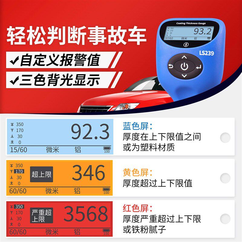 LS239漆膜仪涂层测厚仪高精度汽车漆面检测仪测漆膜厚度油漆