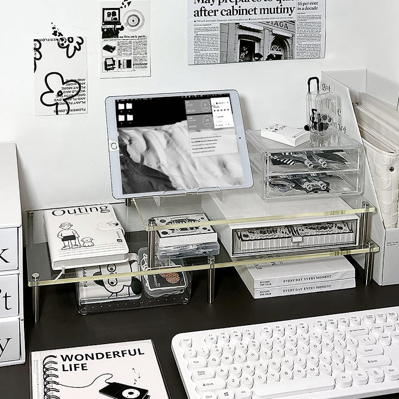 透明电脑增高架桌面显示器办公室工位台式笔记本置物架书桌支架大