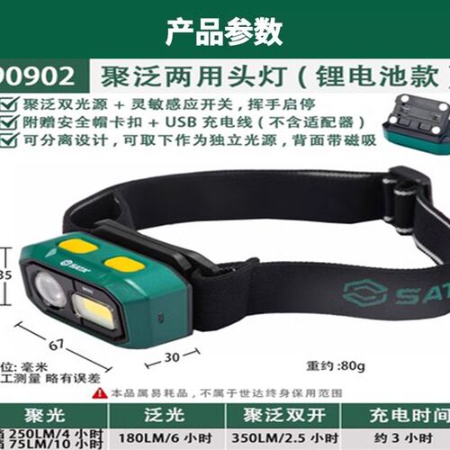 世达工具多功能聚/泛光两用头灯  90902