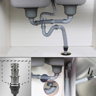 欧派不锈钢双水槽11 洗菜盆水池后置排水管子 14cm提篮下水器套装