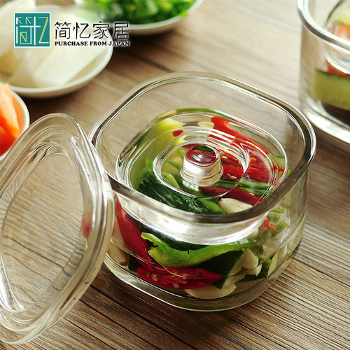 日本厨房泡菜坛子加厚玻璃密封罐一夜渍腌制罐家用腌菜缸瓶浅渍罐