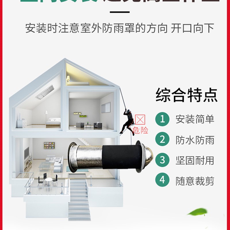 一体式不锈钢穿墙风帽排油烟外墙挡风罩排气扇防雨风帽室内安装