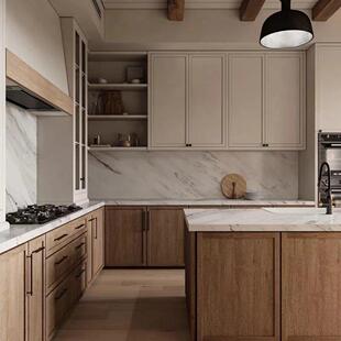 上海整体橱柜定制兔宝宝岩板石英石台面定制现代简约风开放式厨房