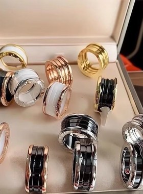 时尚黑白陶瓷戒i指男女情侣对戒经典窄女戒指个性潮流玫瑰金弹簧