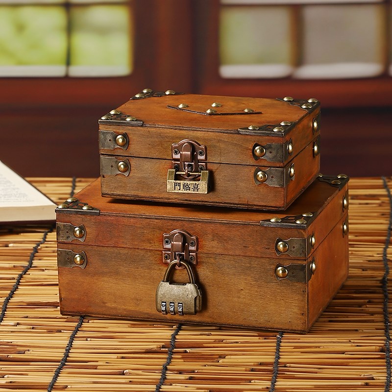 做旧小盒子桌面收纳盒带锁密室逃脱密码储物盒P拍摄影视道具首饰