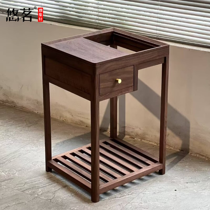 新中式角几家用j客厅黑胡桃木现代简约边几轻奢高端一体移动小茶