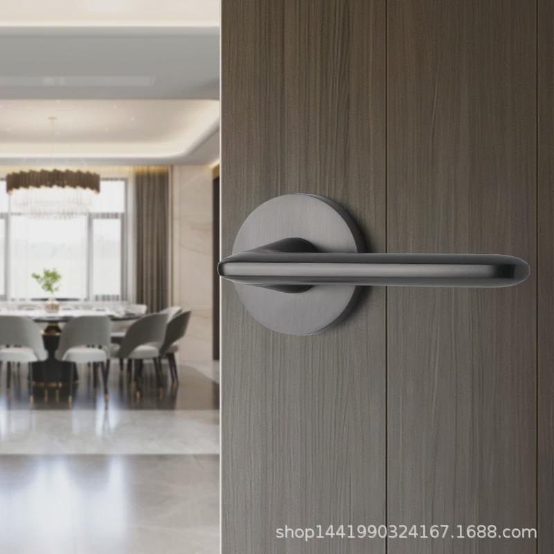 灰色卫生间e门锁室内卧室实木房门锁单舌木门锁家用厕所把手无钥