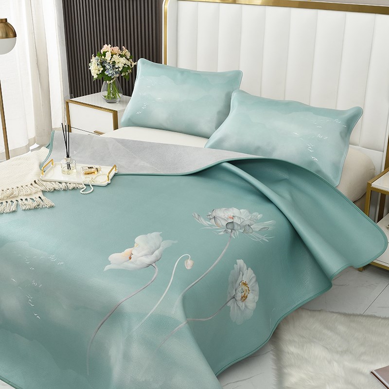 头层牛皮彩绘凉席三件套1.8席子F双人床1.5折叠空调软席真皮