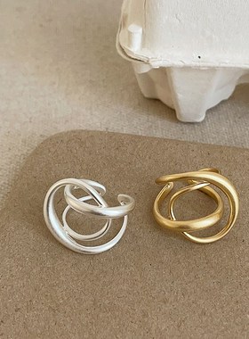 立体交错哑光金属l开口戒指女夸张个性时尚独特气质百搭指环戒子