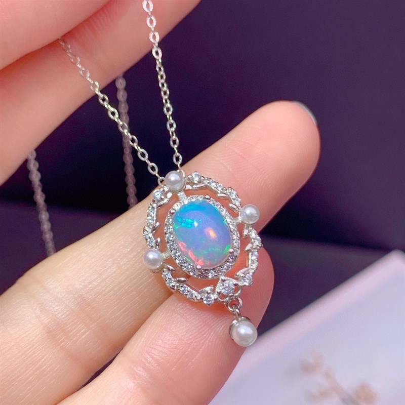 s925银吊坠空托镶珍珠款新款吊坠托女信银L托镶嵌欧泊水晶椭圆7*9