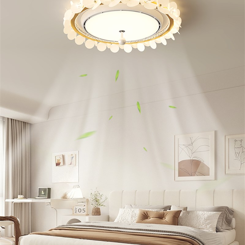 2025新款无叶扇灯温r馨浪漫的卧室灯豪华水晶花心餐厅书房灯扇灯