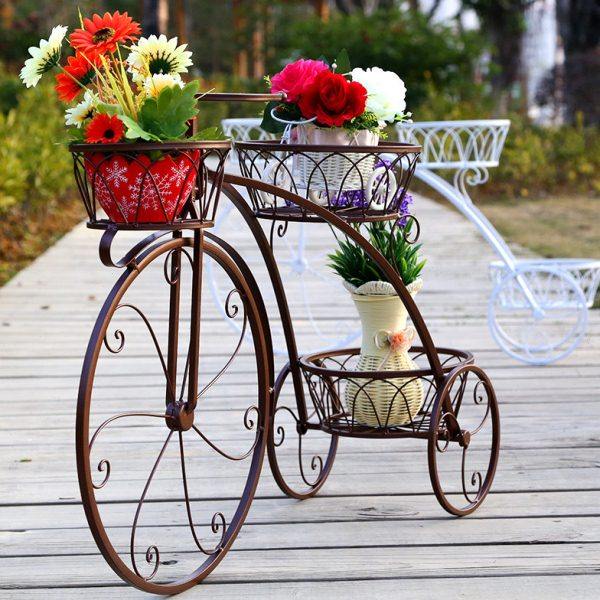 自行车花架创意花车铁艺工艺品三盆落地装饰架花盆置物阳台花架子,收纳整理,阳台置物架,淘宝优惠券,粉丝福利购,淘宝优惠卷
