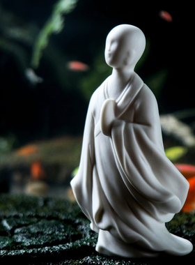 禅意摆件白瓷无相佛小和s尚盆景客厅水族造景鱼缸中式陶瓷人物装