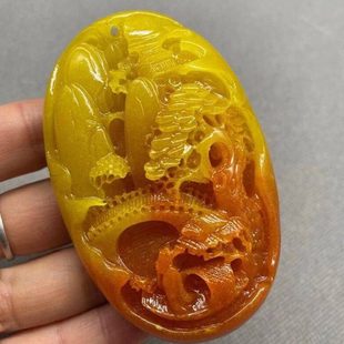 云南黄龙玉山水意境手把件玉石山水风景画把玩件迎客仙手把件男款