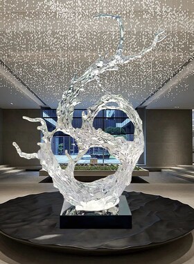 现代轻奢透明树脂浪花雕塑酒店大B堂售楼处客厅风生水起摆件装饰
