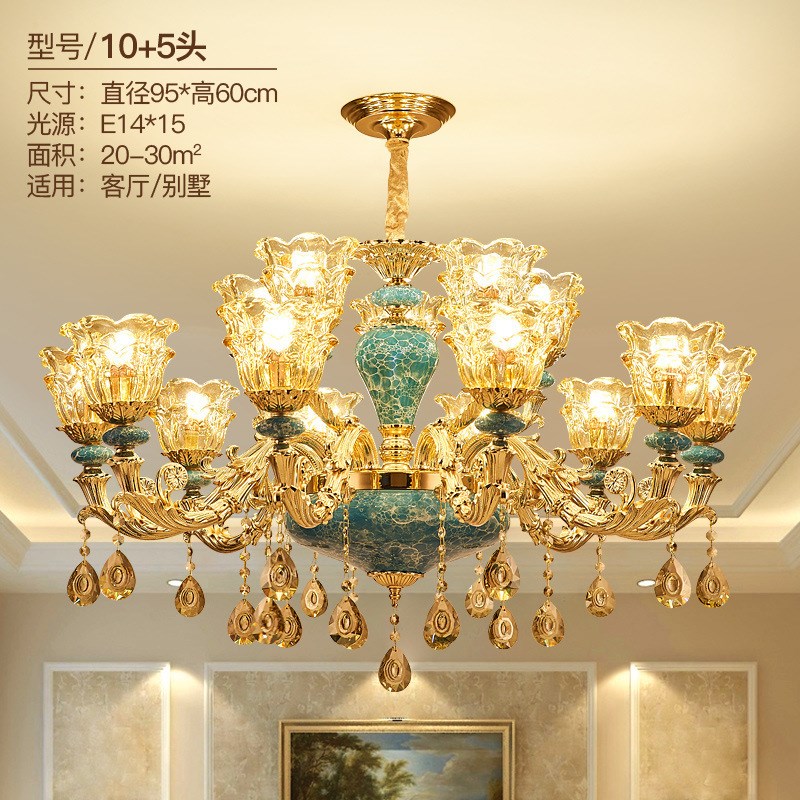 欧式吊灯奢华客厅灯现代简u约大气家用法式蓝色陶瓷吊灯卧室水晶