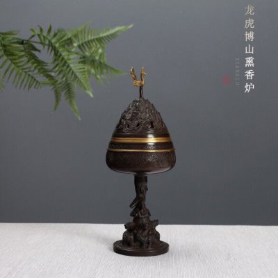 庭野堂龙虎博山熏香苏工炉铜香炉家居室内装饰品创意摆件工艺礼品
