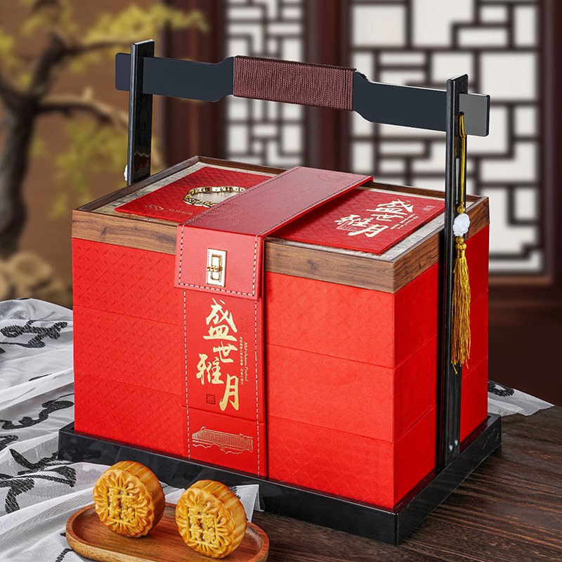 2025中秋月饼包装盒空礼盒高w档三层18粒装古风手提篮酒店定制log