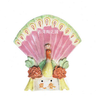 石湾公仔陶瓷纯手家居装饰摆件挂瓶客厅阳台墙壁中式送礼孔雀开屏