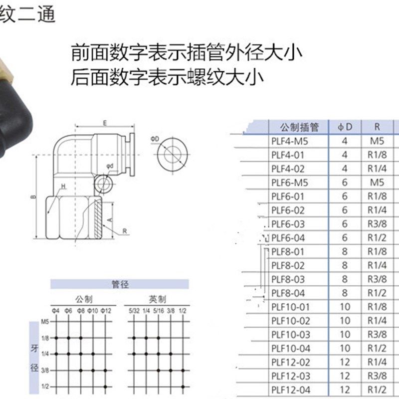 PLF内螺纹弯通4-M5快速气动接头6-01快插气管L型10-03 12-04 8-02