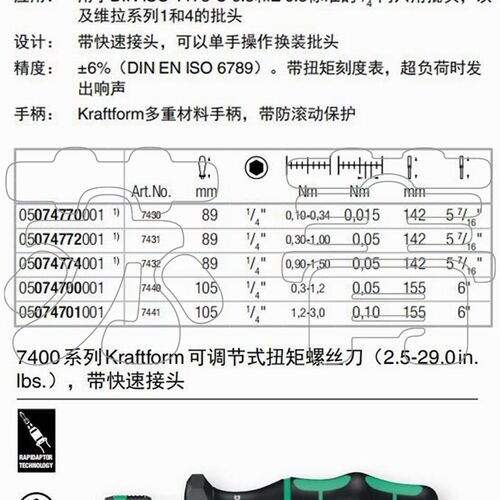 德国Wera维拉7400系列可调式扭矩螺丝刀7441 7440 7430 7431 7432