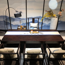 黑檀实木大板桌茶台办公会议组合红木家俱巴花整块书桌面原木茶桌