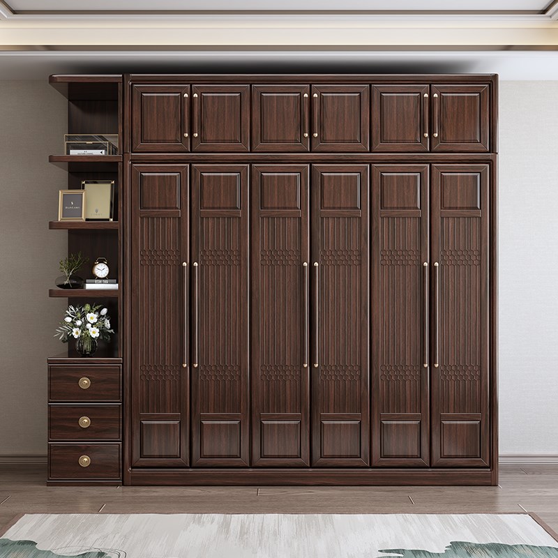 新中式紫金檀木全实木衣柜家用卧室大容量储物柜平开门大衣橱柜子