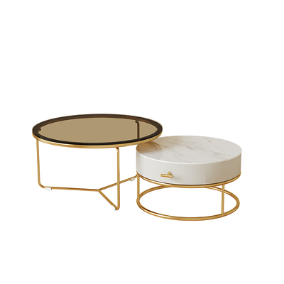 轻奢极简岩板茶几简约现代客厅大理石圆形小户型钢化玻璃茶几组合