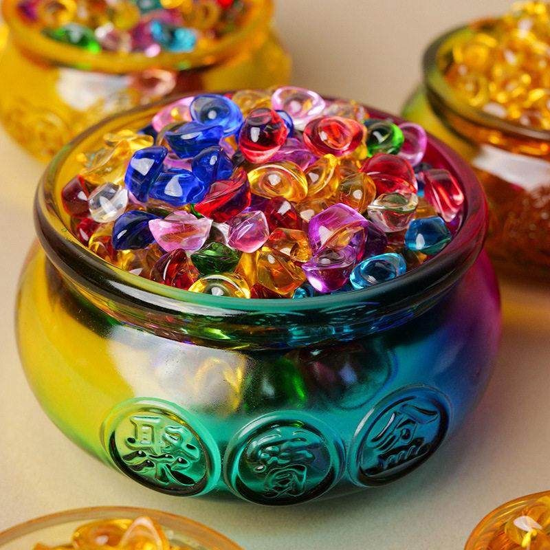 彩色水晶琉璃做生意开业大吉生意兴隆聚宝盆金银元宝摆件招财聚财