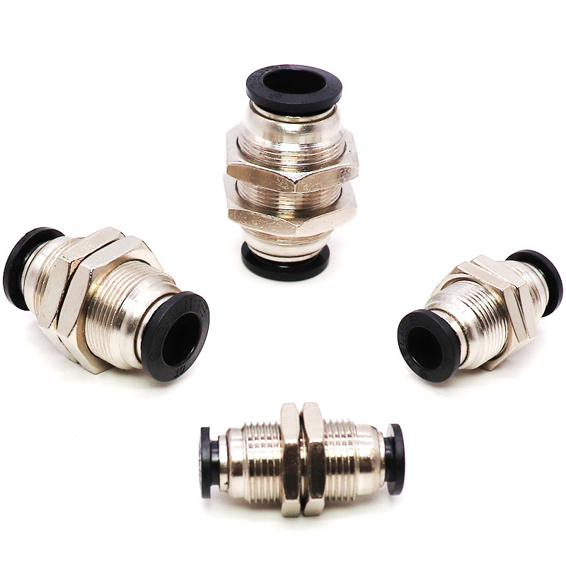 气动气管快速接头PM-4/6/8/10/12/14/16全螺纹快插隔板穿板直通