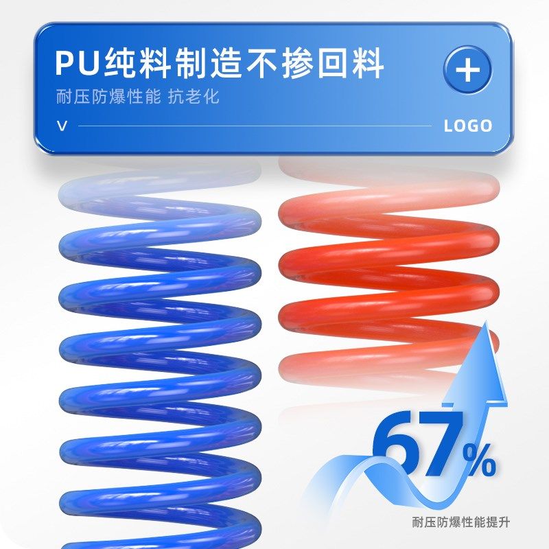 气动PU弹簧气管软管气泵空压机螺旋汽管收卷器高压8/10/12mm气枪